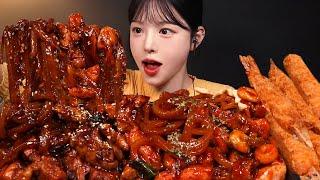 Spicy Charcoal Seasoned Chicken, Crispy Deep Fried Shrimp Mukbang ASMR