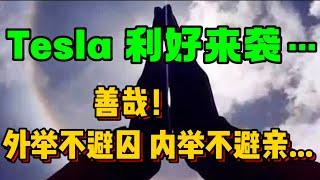 Tesla : 利好来袭。。。善哉！外举不避囚，内举不避亲..