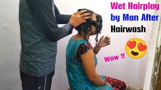 Wet Hairplay by man after Longhair wash ️|| wet Hairplay || hairwash ||#hairplay #hairwash #wethair