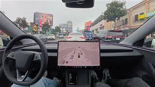 Tesla FSD 13.2.2 Drives 45 Minutes through Los Angeles in Light Rain