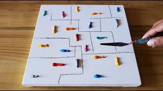 Easy Abstract Painting Demo / Spreading Paints on Canvas / Satisfying / Project 100 Days / Day #08