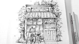 Urban Sketching Cafe - pen drawing