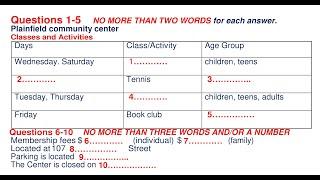 Plainfield community center Classes and Activities (without example )