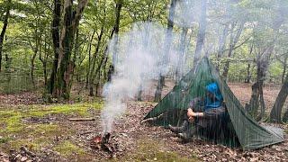 Solo camping in harsh jungle conditions and survival in heavy rain