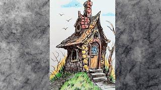 Village House Scenery Drawing