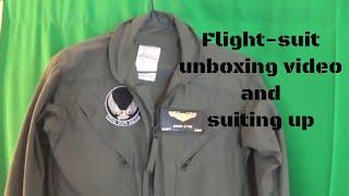 Flight-suit unboxing video and suiting up