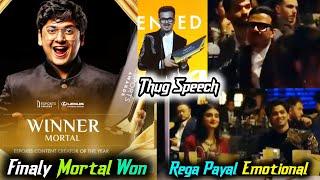 Mortal Won Content Creator Award Thug Payal Rega Emotional️