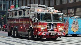 FDNY Rescue Company 1 Responding With Every Type Of Siren You Can Think Of On 42nd Street, Manhattan
