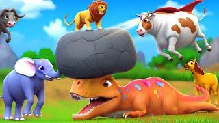 Super Cow Team up with Animals & Giant Elephant to Rescue T-Rex Dinosaur | Cow Adventures 2024