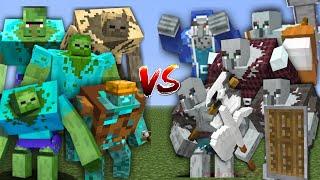 ALL MUTANT ZOMBIES vs ALL MUTANT ILLAGERS in Minecraft Mob Battle