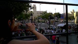 Plaza Catalunya, Barcelona - Arriving on tour bus at the plaza late afternoon