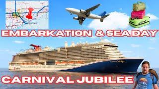 Embarkation Day & Day 1 at Sea on Carnival Jubilee | Flight to Houston, Sail Away, Rough Seas & More