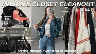 MASSIVE CLOSET CLEANOUT 2024 *decluttering, donating + trying on EVERY item in my 'maybe' pile*