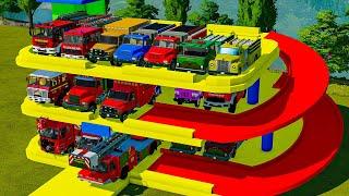 TRANSPORTING FIRE ENGINES & LADDER EMERGENCY TRUCKS WITH BIG TRAIN! Farming Simulator 22