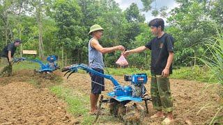 Land preparation and corn planting process. Dad came to visit and was happy to see Binh's progress