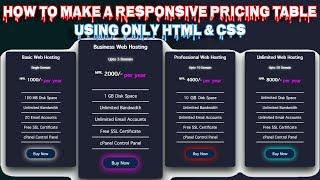 How to Make a Responsive Pricing table Using Only HTML & CSS ~ Simple and Easy