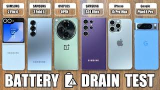 Samsung Z Fold 6 / Flip 6 vs iPhone 15 Pro Max / ONEPLUS Open / S24 Ultra - BATTERY DRAIN TEST!