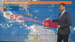 Tropical Storm Chris impacting Mexico, Hurricane Beryl on track for Windward Islands