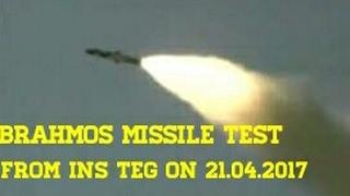 BrahMos cruise missile test from Indian Navy's INS Teg on 21.04.2017