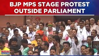Union Ministers, BJP MPs Hold Protest Outside Parliament, Seek Apology From Congress For Emergency