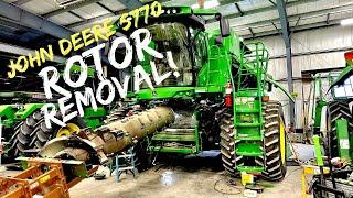 Major separator damage! Removing a rotor out of a John Deere S770 combine. (Part 1)