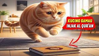 MOMEN KETIKA KUCING GA MAU INJAK AL QUR'AN WALAU DIPANCING MAKAN ~ VIDEO KUCING LUCU BIKIN NGAKAK