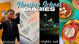 NURSING SCHOOL VLOG | lots of studying, exam grade, 5am clinical, pj party, brunch, shopping + more