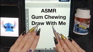 ASMR Intense Gum Chewing Draw With Me On iPad | Stitch | Writing Names & Screen Tapping | Whispered