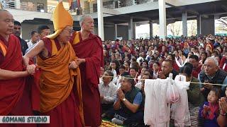 His Holiness the Dalai Lama drove to the New Debate Hall of Drepung Gomang Monastery