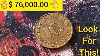 $76,000.00 DO YOU HAVE IT ! Rare and Expensive Error Coin 10 Pfennig Germany worth big money