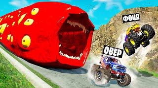 ПОЕЗД ПОЖИРАТЕЛЬ ПРОТИВ МАШИН! ВЫЖИВАНИЕ НА СПУСКЕ СМЕРТИ В BeamNG.drive