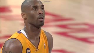 Kobe Bryant shots his last two free throws after probable torn achilles tendon vs Warriors