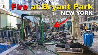 Fire at Bryant Park Winter Village Holiday Market in New York City 