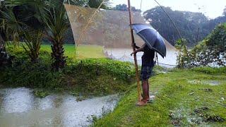 Relaxing Walk and Fishing in the Rain in a Bangladeshi Village | Autumn Rain Ambience