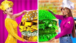 RICH VS POOR FOOD CHALLENGE  Eating a $10K Golden Burger! Expensive VS Cheap 123GO! TRENDS