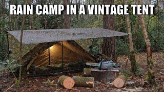 uk wild camping with a vintage dutch army tent in the pouring rain