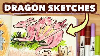 Dragon Sketchbook Session! - Filling a spread with colourful dragons