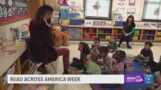 Stormtracker 16 Meteorologist Jeremy Lewan reads to Third Avenue Elementary in Kingston