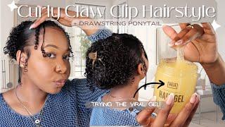 EASY Curly Claw Clip Updo + Drawstring Ponytail | Trying New Hair Gel | BetterLength