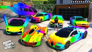 GTA 5 - Stealing Luxury Rainbow SuperCars with Franklin! (Real Life Cars #157)