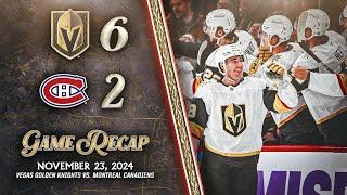 HIGHLIGHTS | Vegas Golden Knights 6, Montréal Canadiens 2 | Nov. 23, 2024