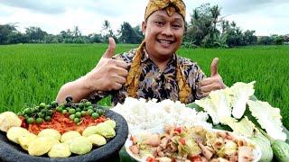 Nikmat pisan " Lalap jengkol muda sambel terasi oseng cumi asin || MAKAN di sawah