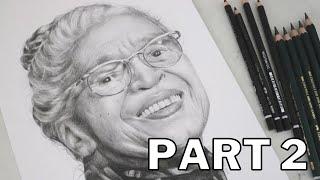 GRAPHITE/CHARCOAL PORTRAIT SHADING PART 2 | Forehead, Neck, Glasses | Rosa Parks Drawing