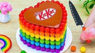 Amazing  Rainbow KitKat Chocolate Heart-Shape Cake Tutorials | Mini Rainbow Cake Decorating