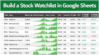 Build a Stock Watchlist w/ Live Data | Google Sheets | 15 min.