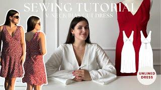 DIY Bias Cut V-Neck Dress + Sewing Pattern | Sew Along Tutorial | Unlined Version with Bias Tape