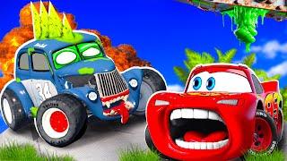 Big & Small:McQueen and Mater VS River-Scott Zombie Slime apocalypse cars in BeamNG.drive