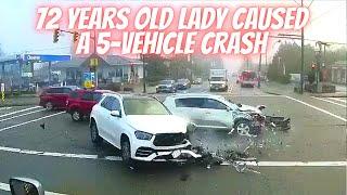 72 years old lady caused a 5-vehicle crash --- Driving Fails & Lessons Learned! #1294