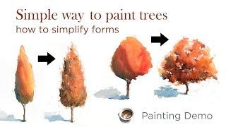 Painting Trees in Watercolor - Simple way to paint Autumn Trees