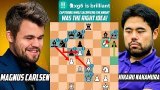 Magnus Carlsen *STUNNED* Hikaru Nakamura with Brilliant Knight Sacrifice  - Main Event 2023